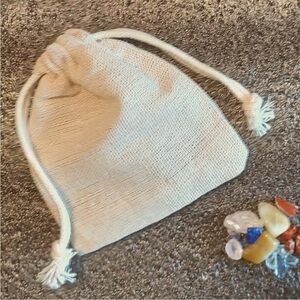Cream Drawstring Pouch with Stones